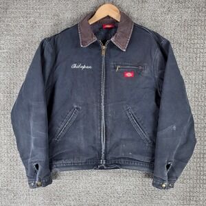 Dickies Mens Detroit Style Jacket Black Canvas Blanket Lined Workwear Size Large